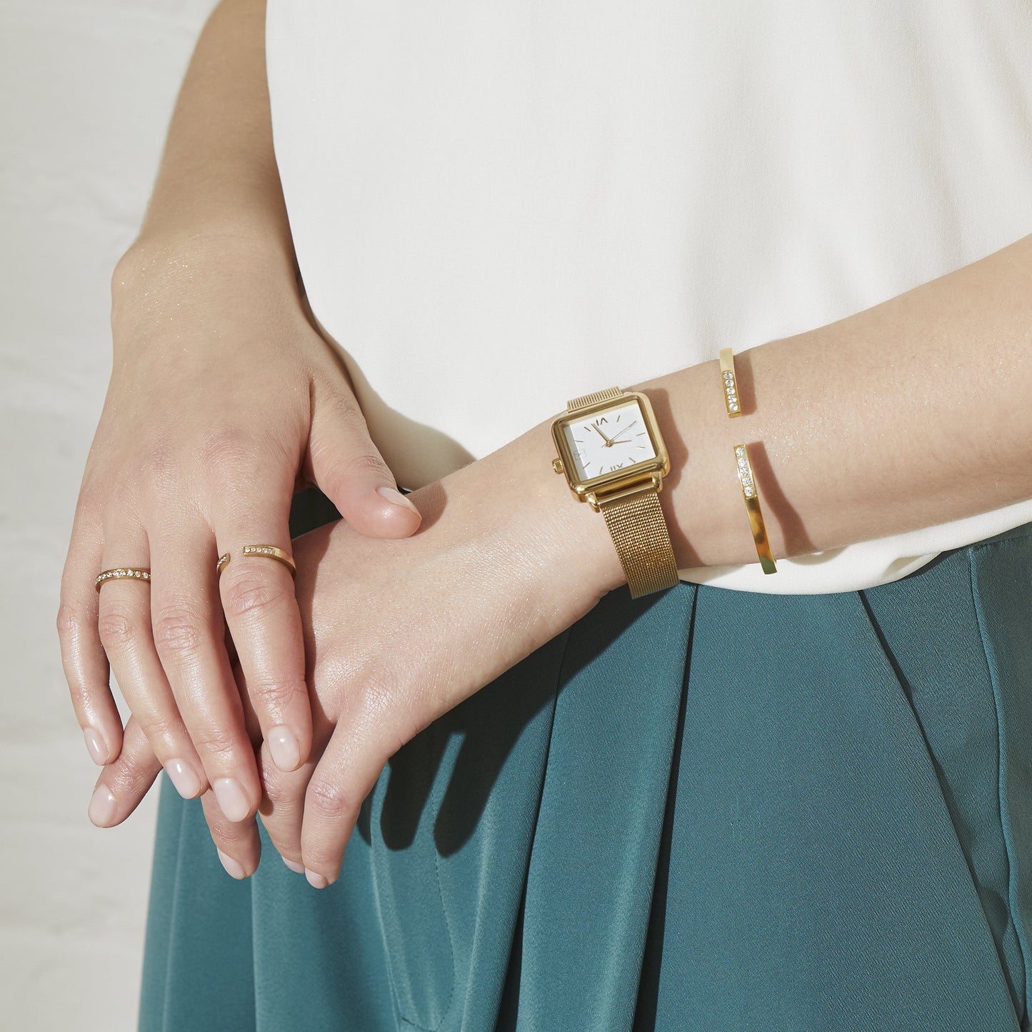 gold stainless steel square watch women W119M03DO MIA Jewelry