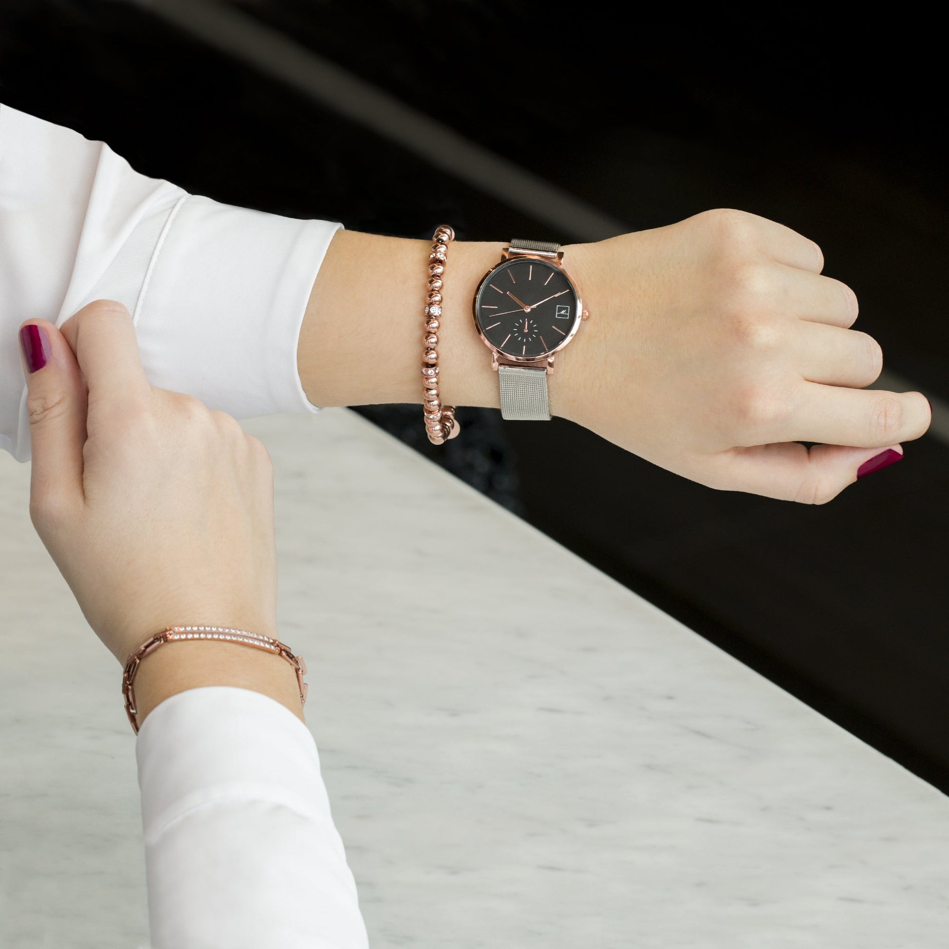 minimal silver black rosegold watch for women