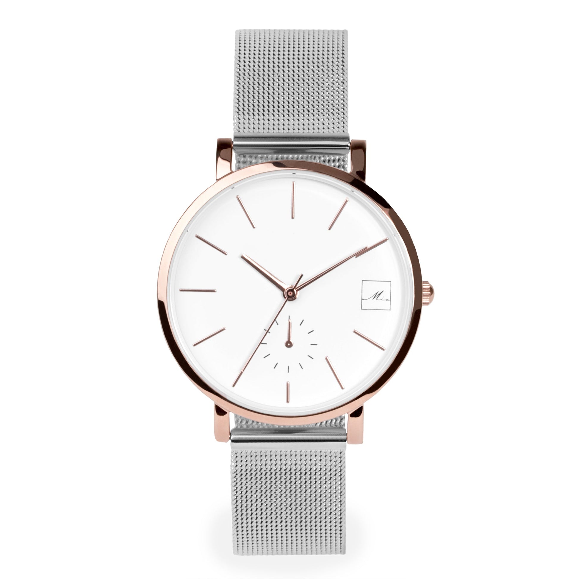 watch-women-silver-rosegold-mesh-bracelet-hypoallergenic -W317M02-MIA