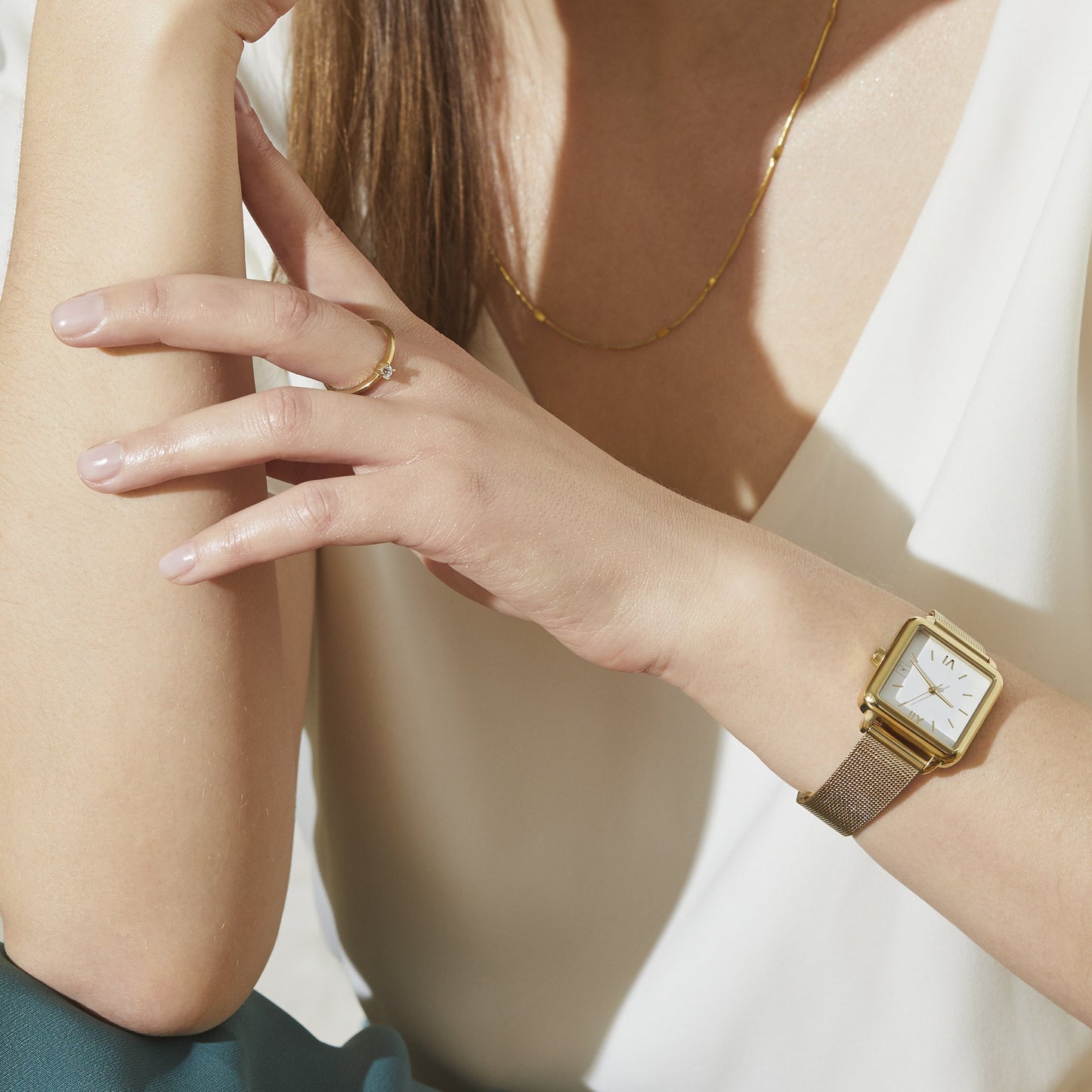 gold stainless steel square watch women W119M03DO MIA Jewelry