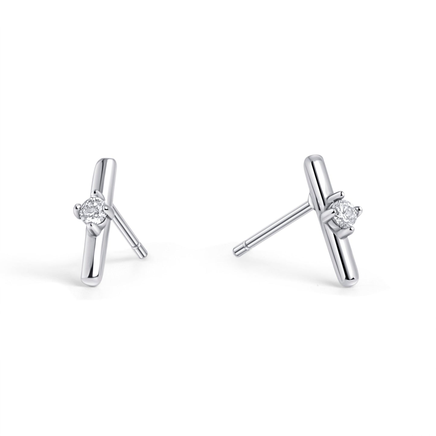 stainless steel bar and cz stone stud earrings MIAJWL boucles d'oreilles fixes avec pierre solitaire acier inoxydable Mia Bijoux