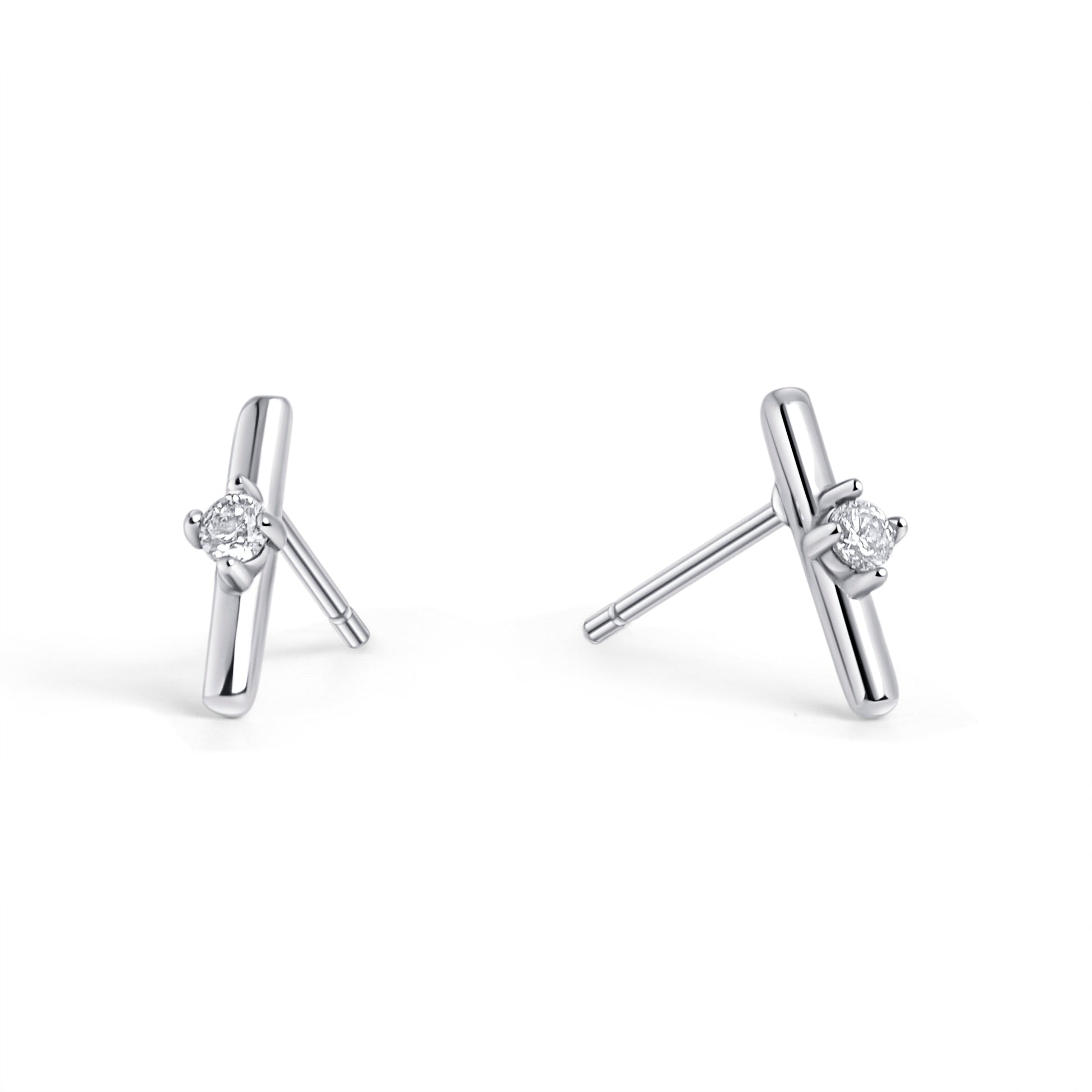 stainless steel bar and cz stone stud earrings MIAJWL boucles d'oreilles fixes avec pierre solitaire acier inoxydable Mia Bijoux