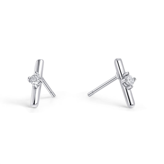 stainless steel bar and cz stone stud earrings MIAJWL boucles d'oreilles fixes avec pierre solitaire acier inoxydable Mia Bijoux