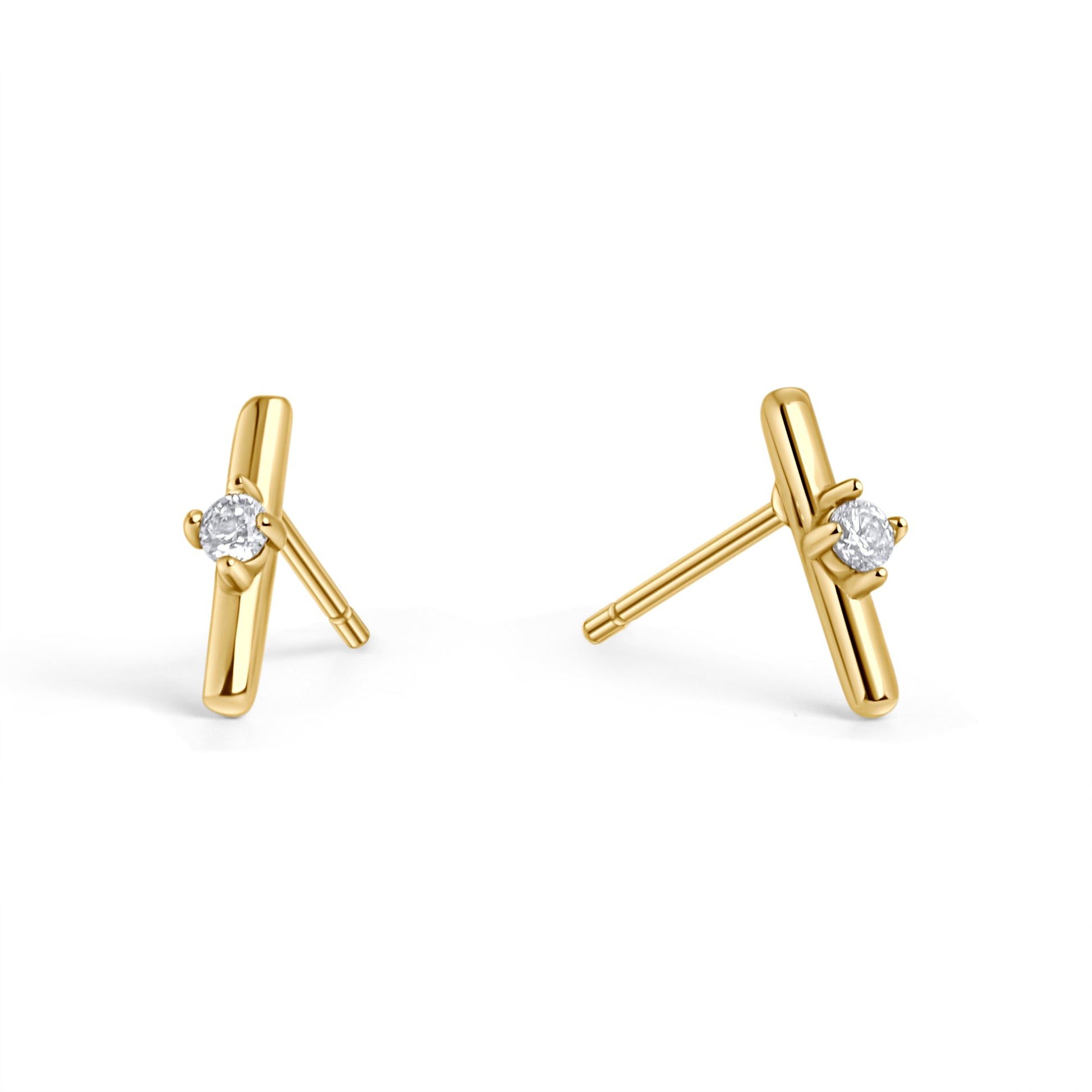 stainless steel bar and cz stone stud earrings MIAJWL boucles d'oreilles fixes avec pierre solitaire acier inoxydable Mia Bijoux
