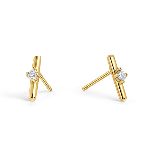 stainless steel bar and cz stone stud earrings MIAJWL boucles d'oreilles fixes avec pierre solitaire acier inoxydable Mia Bijoux