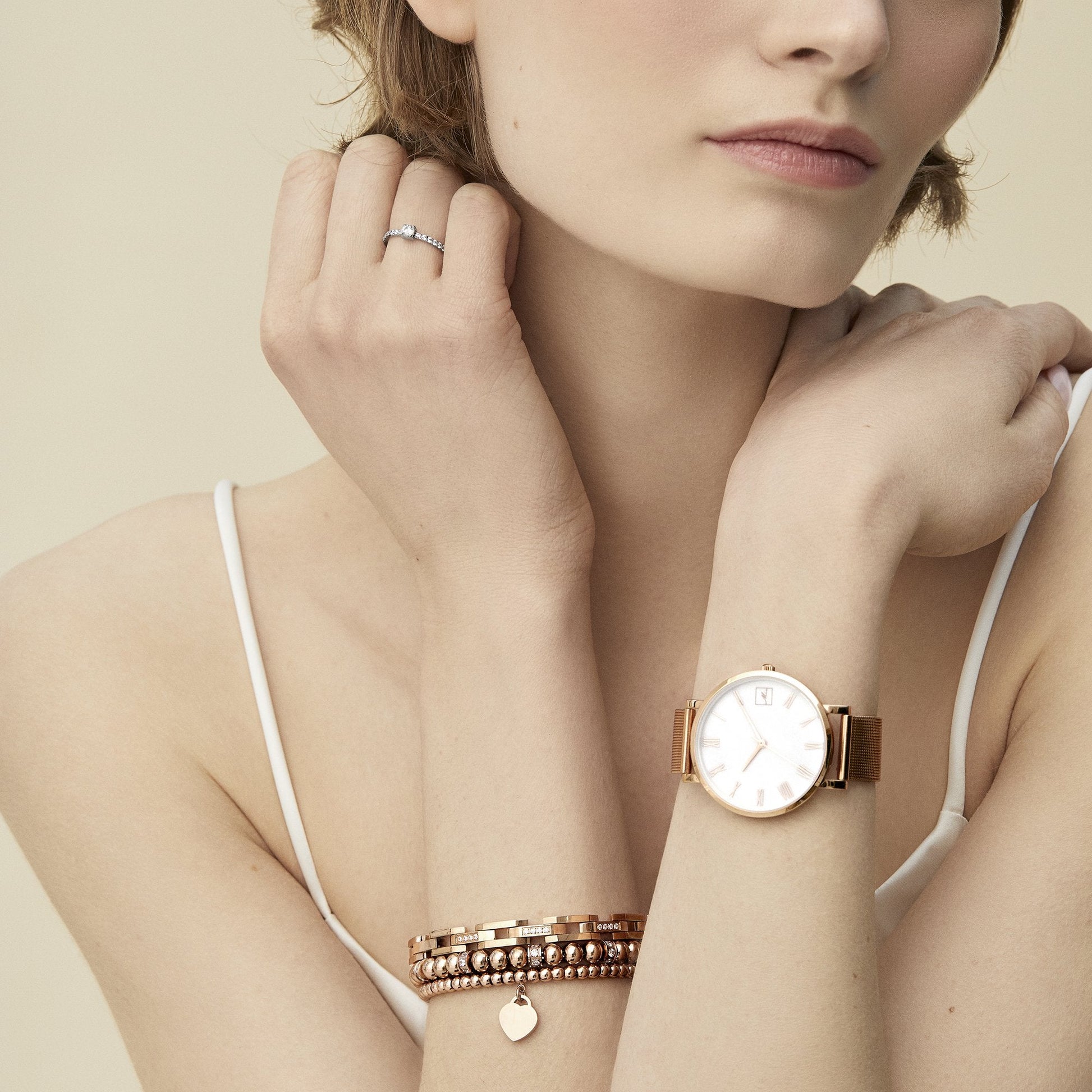 classic heart charm gold made to last stainless steel beads bracelet classique à billes breloque coeur acier inoxydable or fait pour durer MIAJWL