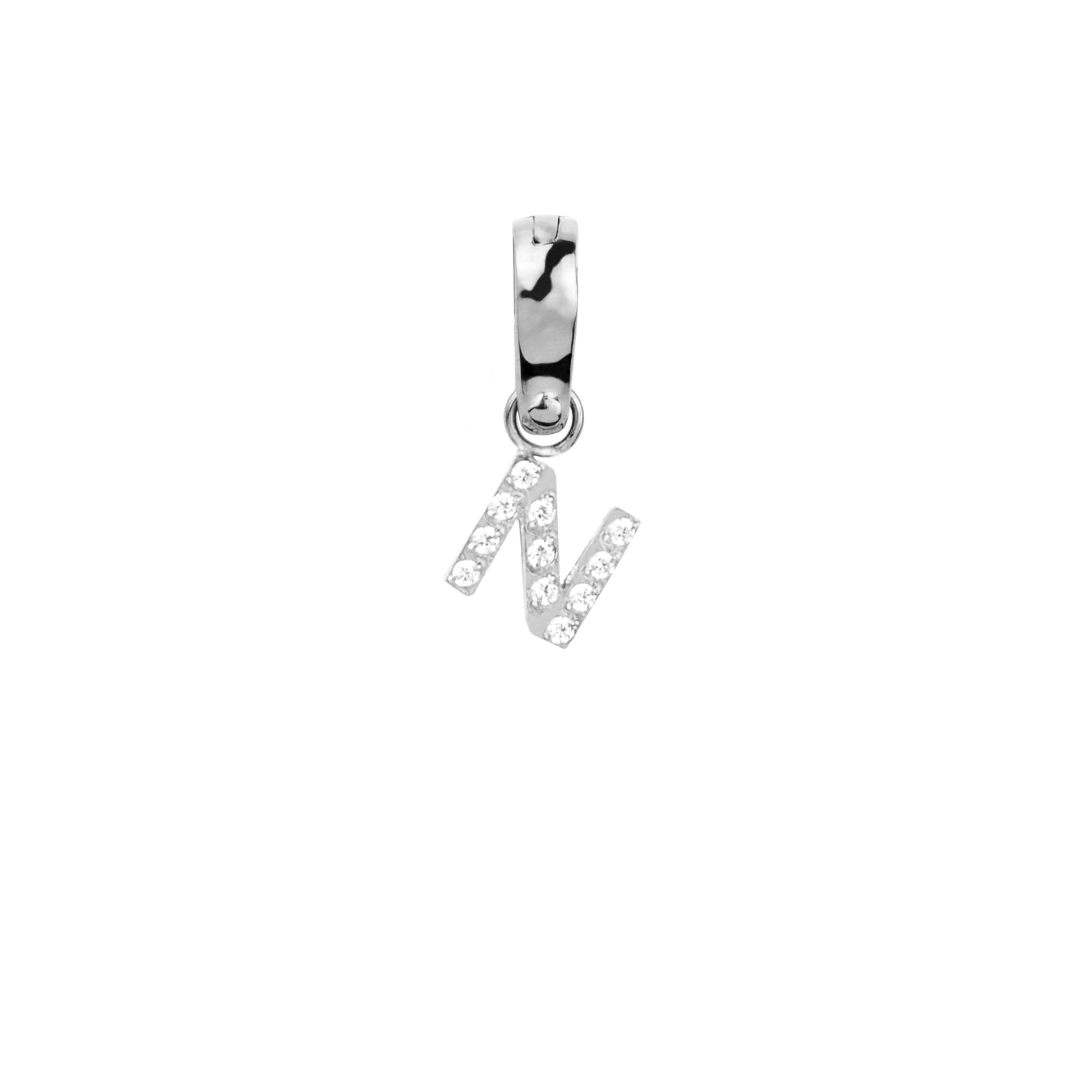 Letter N Charm With Stones Stainless Steel Breloque Lettre Pierres MIA
