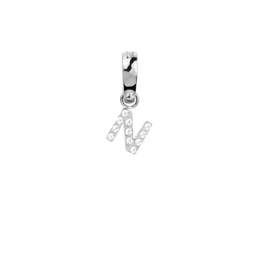 Letter N Charm With Stones Stainless Steel Breloque Lettre Pierres MIA