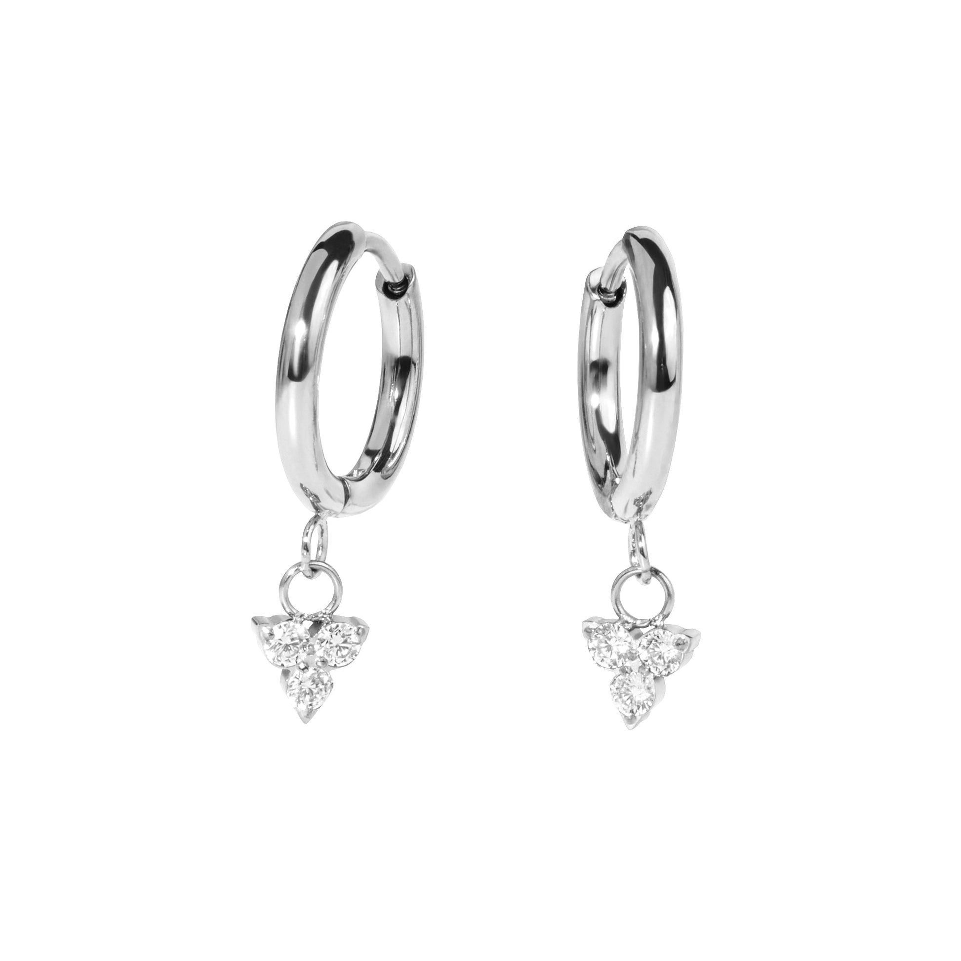 Silver stainless steel sleepers hoop earrings with 3 pendant stones waterproof and safe for sensitive ears MIAJWL