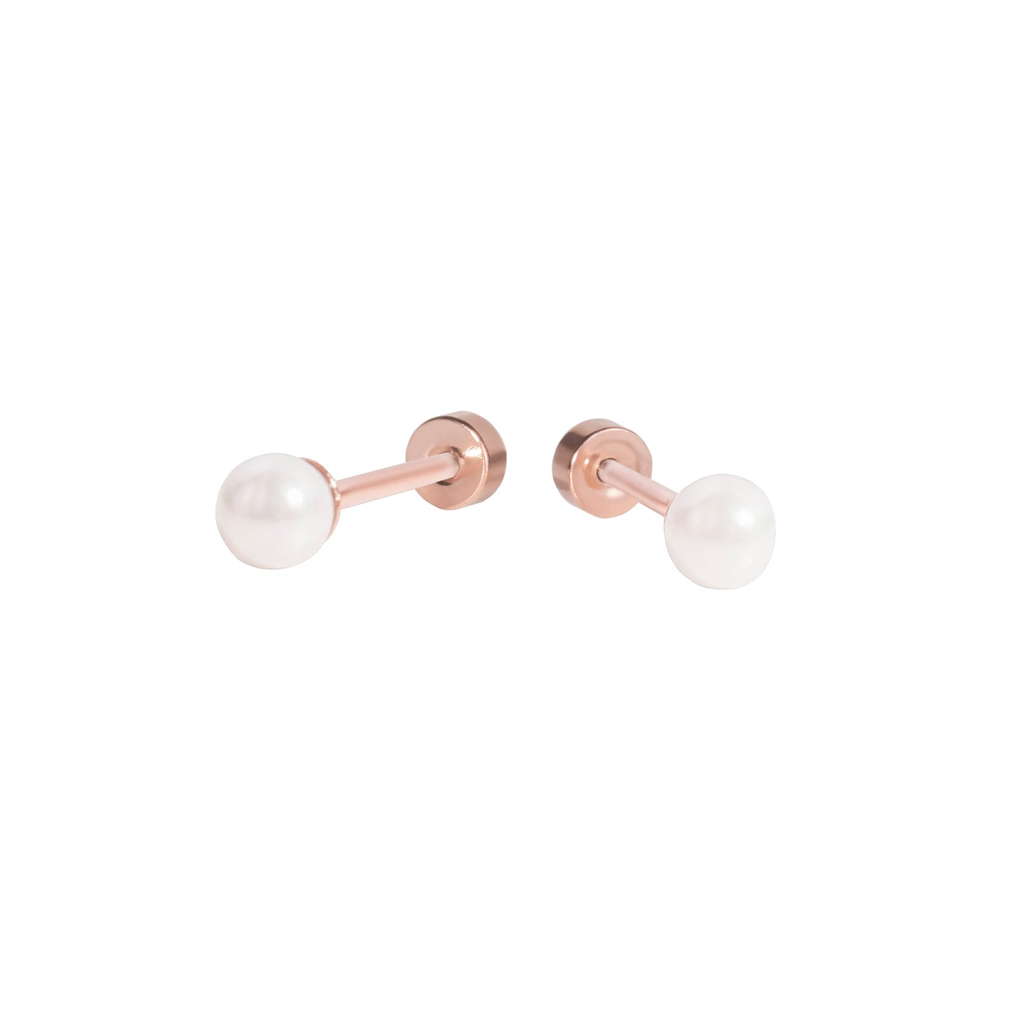 Rosegold pearls earrings studs with flat back screws tarnish free stainless steel MIA