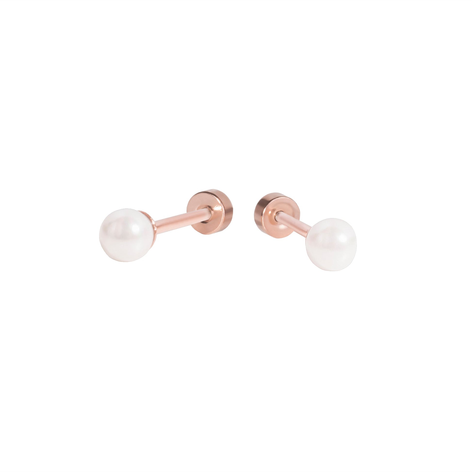 Rosegold pearls earrings studs with flat back screws tarnish free stainless steel MIA