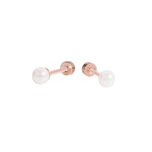 Rosegold pearls earrings studs with flat back screws tarnish free stainless steel MIA