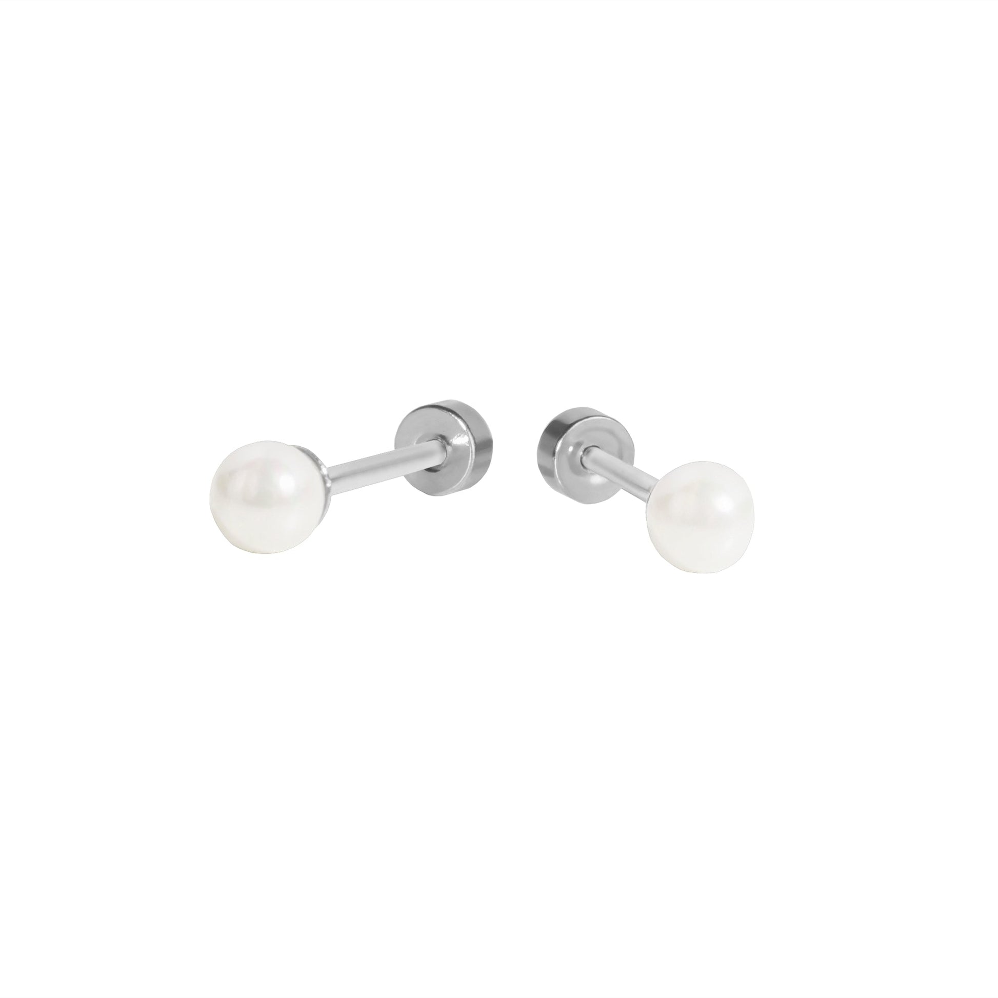 Stainless steel stud earrings with flat back comfortable screws hypoallergenic and safe for children silver color MIA