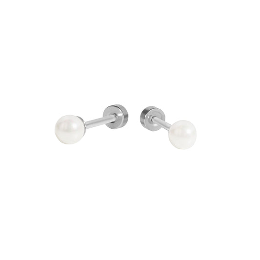 Stainless steel stud earrings with flat back comfortable screws hypoallergenic and safe for children silver color MIA
