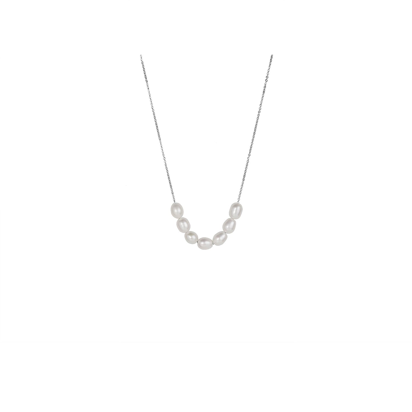 Stainless steel silver pendant with row of pearls skin friendly MIA