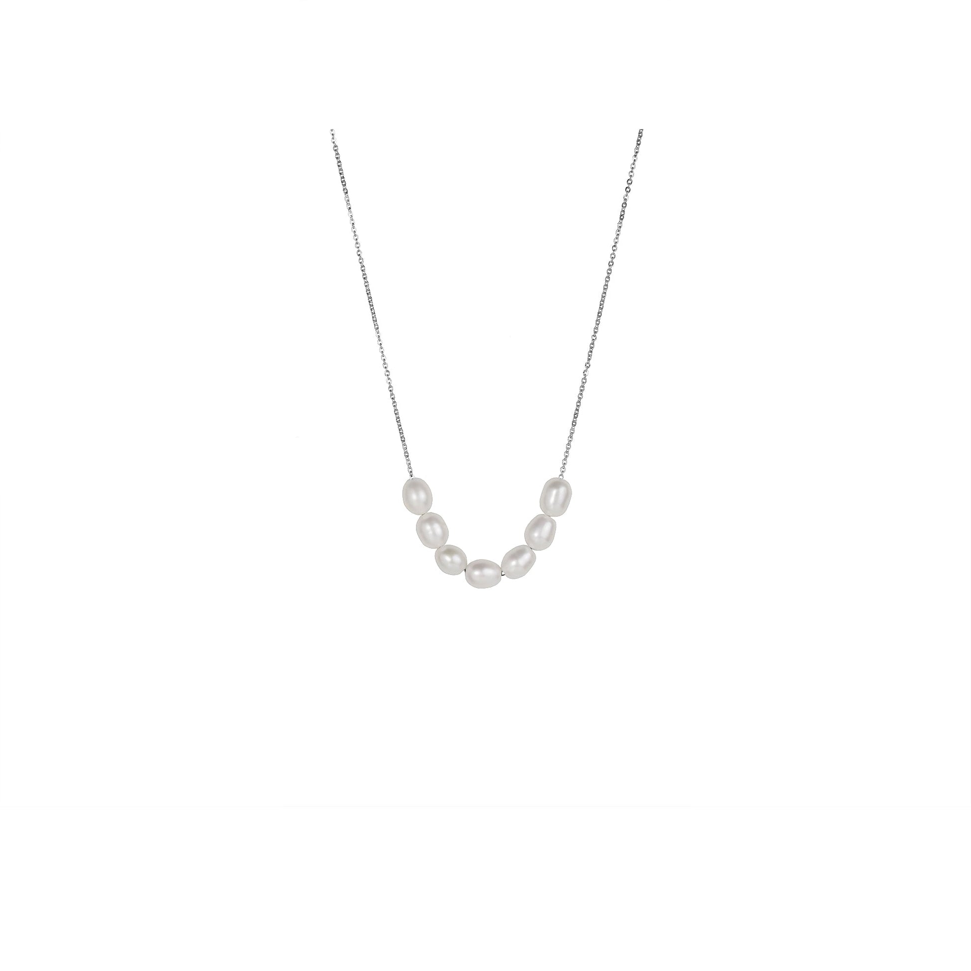 Stainless steel silver pendant with row of pearls skin friendly MIA