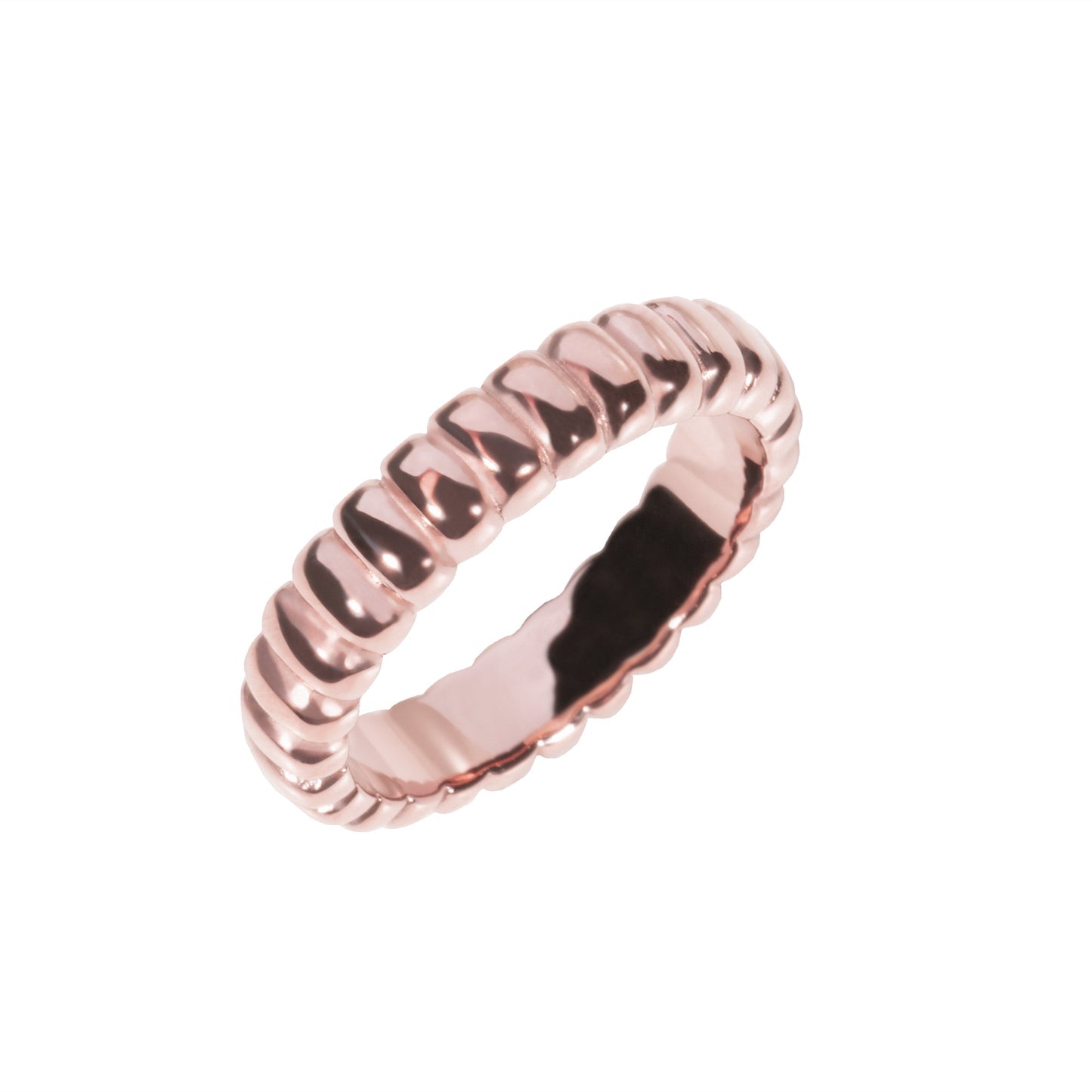 Women twisted rose gold huggies earrings and ring dormeuses et bague torsadées or rose femme stainless steel inox